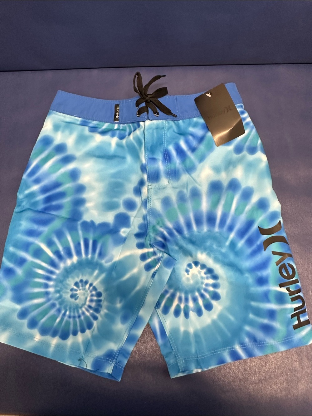 NWT Boys Hurley Blue and Aqua Tie-Dye Board Shorts Size 10